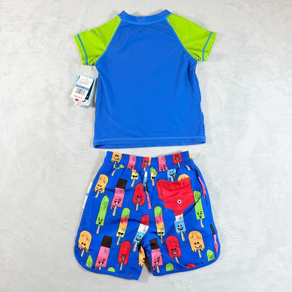 Andy & Evan Toddler Boys Blue Popsicle‎ Swim Set Rash Guard Trunks 4T NWT